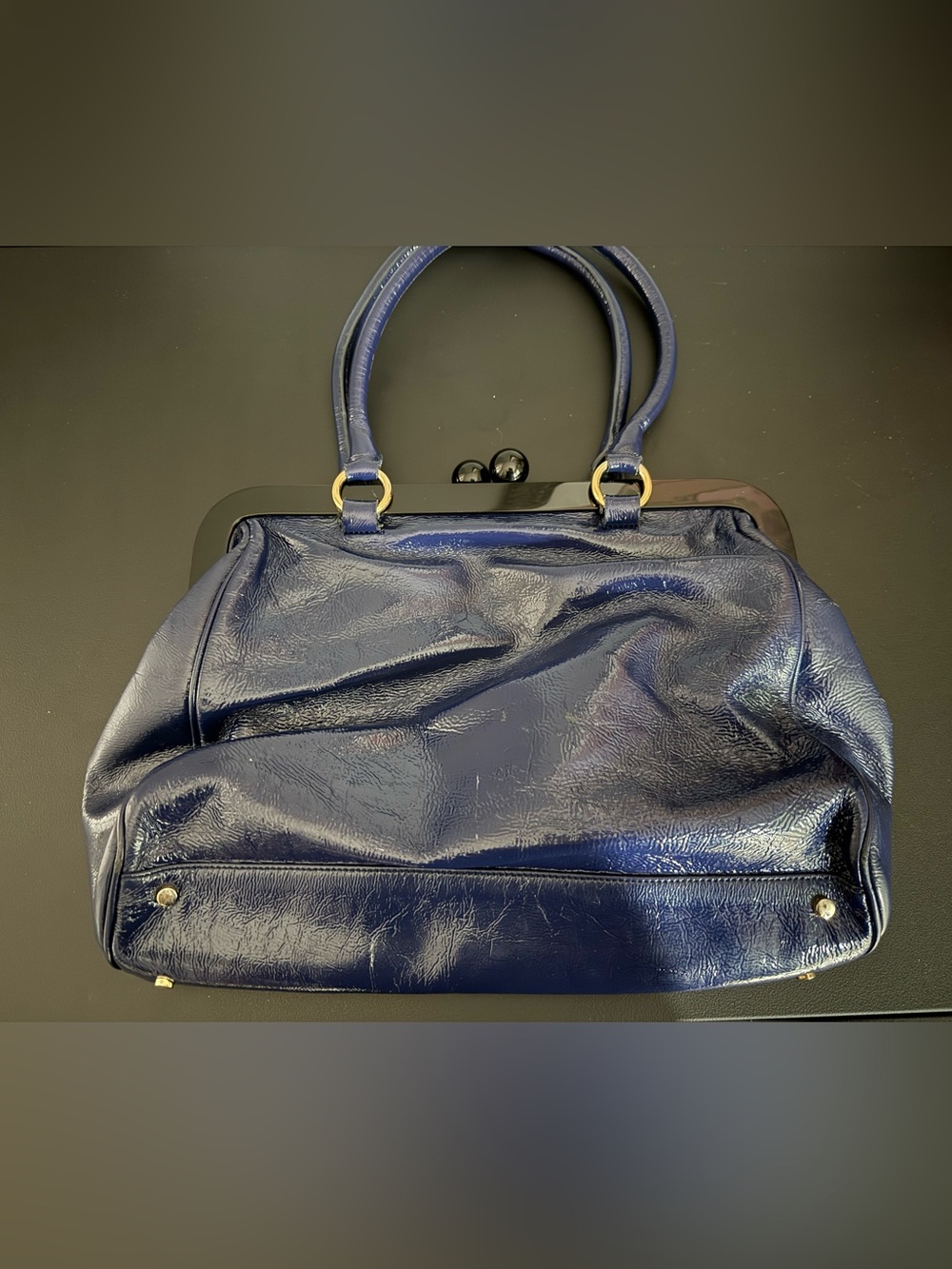 HOBO Navy Patent Kisslock Shoulder Bag